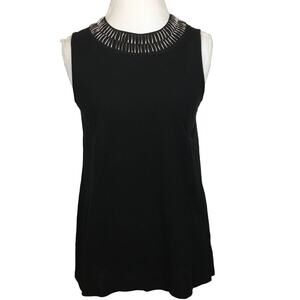 Vince Camuto Women's Tulip Back Embellished Neckline Black Top Size Small